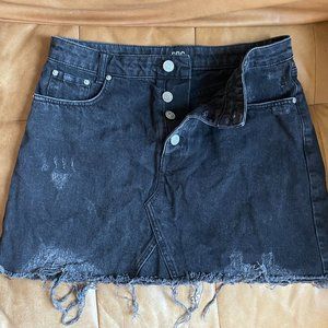 BDG Urban Outfitters Black Denim Button Front Distressed/Frayed Mini Skirt